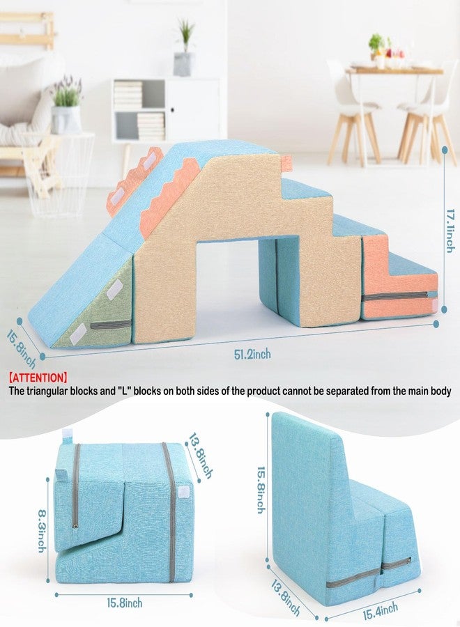 Asweets 4 in 1 Foam Climbing Blocks for Toddlers, Indoor Soft Climb and Crawl Play Climbing Toys for Creativity & Imagination, (Linen-Blue-Pink) - Image 3